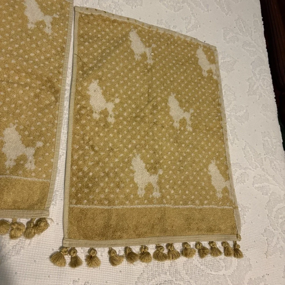 Poodle‎ Hand Towels Gold Cream All Over Print Fancy VTG 3 Fringed